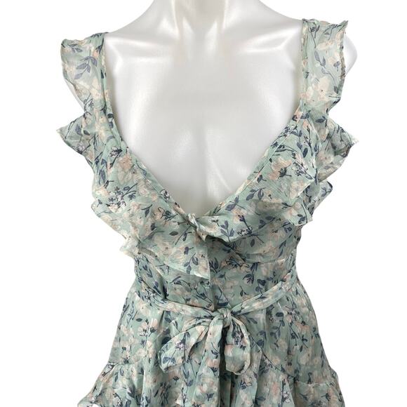 Windsor Romantic Blue Sleeveless Floral Ruffled Chiffon Mini Skater Dress Size S - Picture 5 of 7